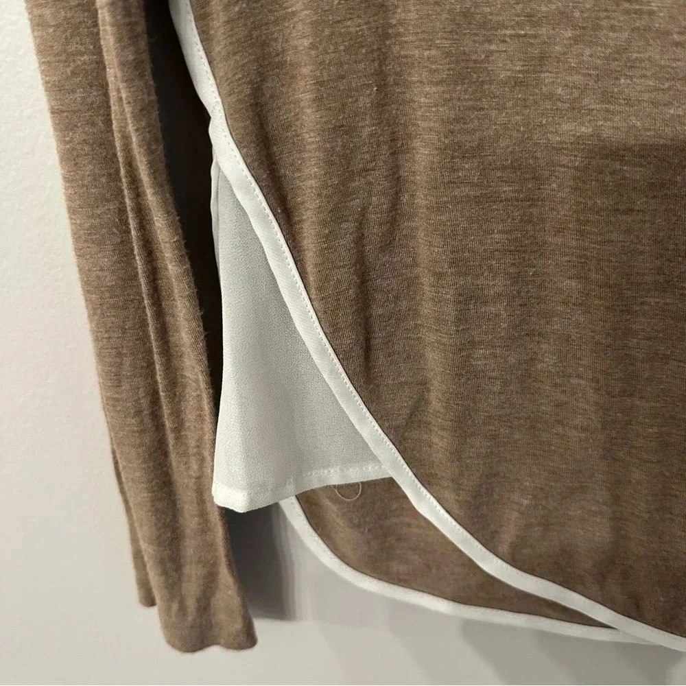 Anthropologie Bordeaux Women's Long Sleeve Brown & White Sweater Top Size M GUC - Picture 6 of 8
